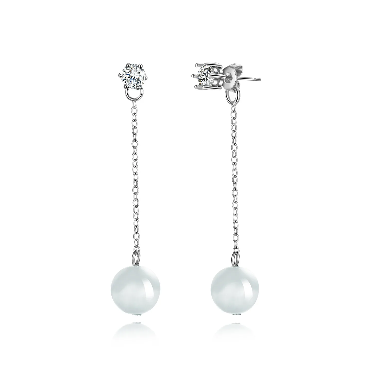 New long six-claw silver stud earrings, fringed earrings, opal earrings, girls' Tremella decoration.