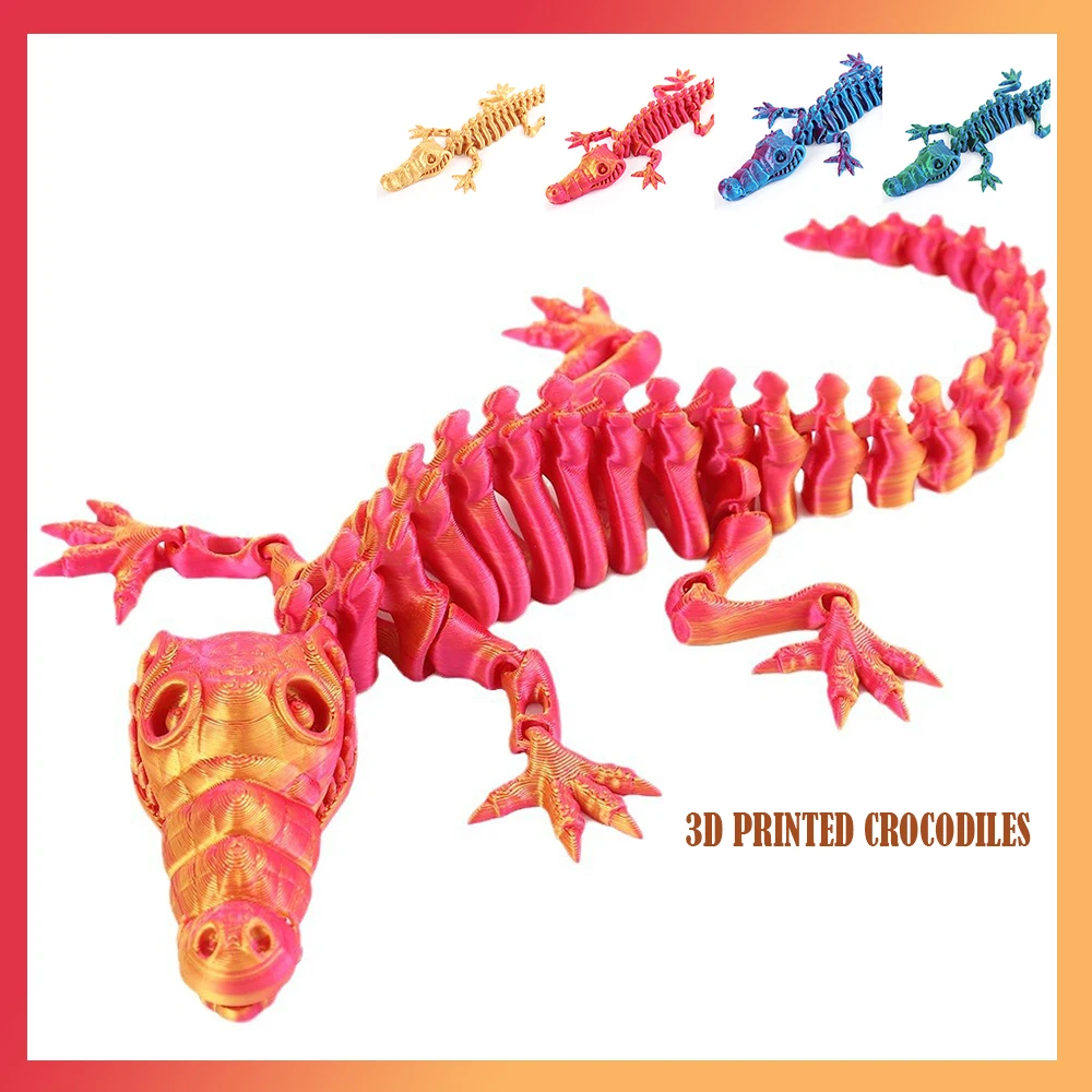 3D Printed Model Crocodiles Toys Multi-joint Movable Animal Figures Ornament Decorative Desktop Creativity Kids Gift Novelty Toy