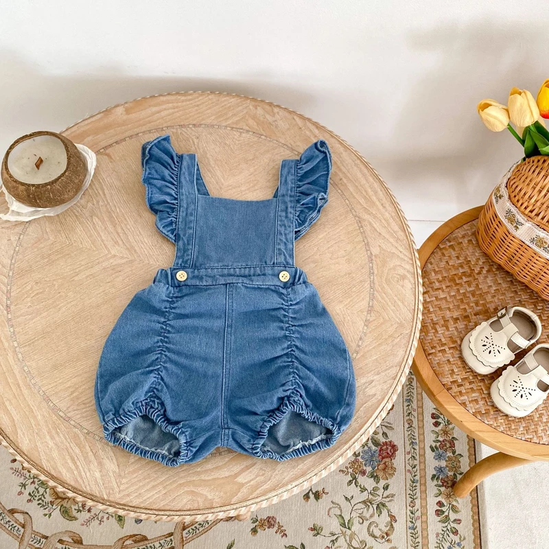 Autumn new style 0-3 year old baby clothing for baby girl trend denim suspenders shorts Xiaofei sleeves suspenders clothes