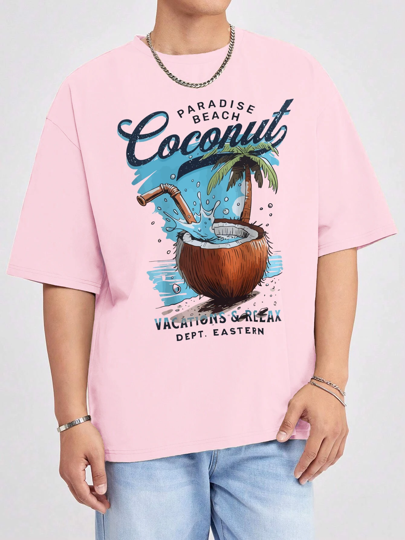 Pardise Beach Cocount Vacation Relax Футболка с принтом Мужские летние универсальные топы Свободный хлопковый топ с круглым вырезом и короткими рукавами в стиле хип-хоп