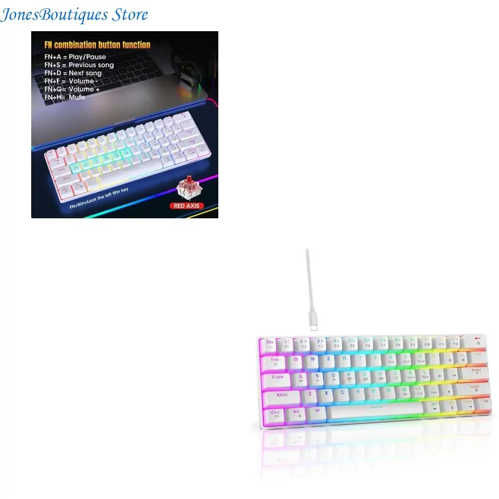 V900 Color Backliting  Mechanical Keyboard 61Keys Two-color Injection Keycaps W8KE