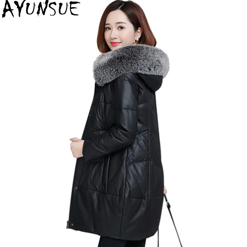 AYUNSUE peau de mouton naturelle en cuir véritable doudoune femme 2025 mi-long vers le bas manteaux vêtements d'hiver col de fourrure de renard Jaqueta Couro