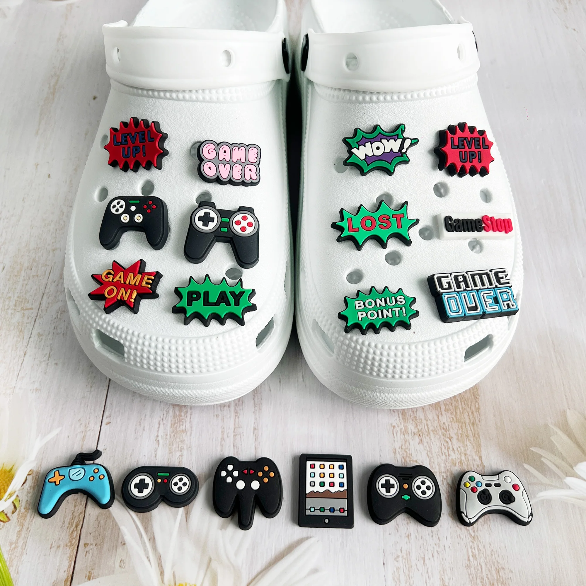 Sell 1Pcs PVC Garden Game handle Controller Shoe Decoration Fit Charm Boys Girls Party Present jibbi