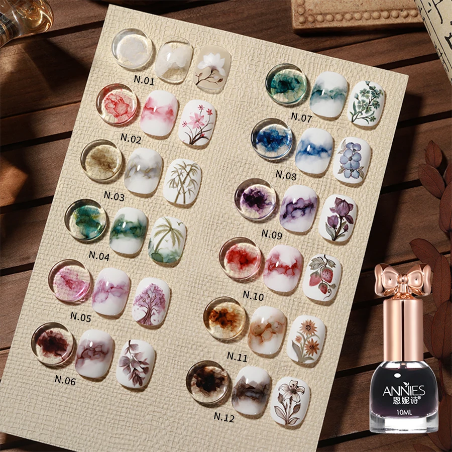 

10ml National Feng Ink Halo Dyeing Gel Painting White Marble Gradient Transparent Watercolor Halo Dyeing Liquid for Nail Shop