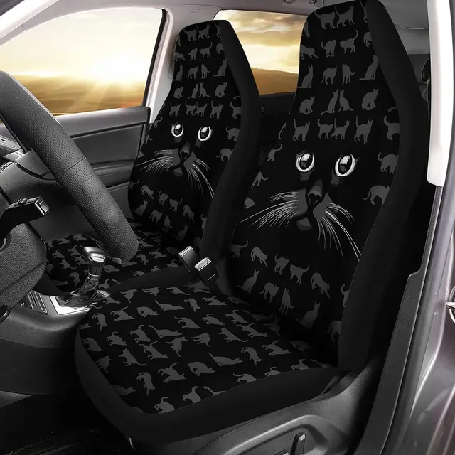 Pokrowiec na fotel samochodowy Universe Cartoon Black Cats Akcesoria samochodowe dla mężczyzn i kobiet Zestaw 2 sztuk Uniwersalne ochronne wnętrze samochodowe