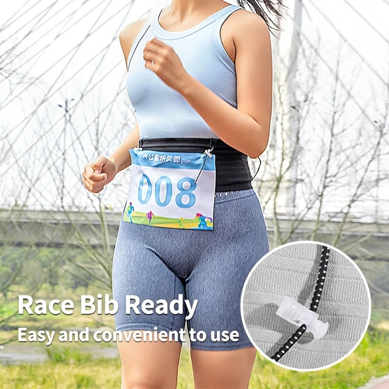 Q39E Multipurpose Running Waist Pack Light Weight Elastic Nylon Running Waistband With Race Bib Holder Phone Pocket for Sport