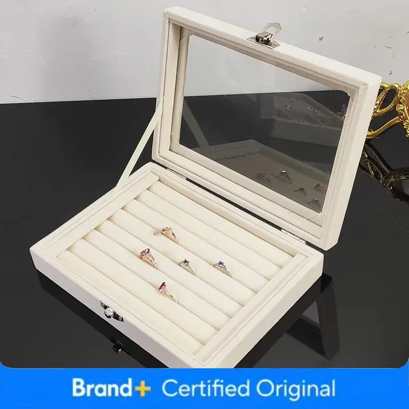 

New Jewelry Storage Box with Transparent Flip Cover Ring Earring Necklace Bracelet Jewelry Display Case Velvet Jewelry Show Prop