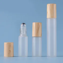 20X 50X Slim Glass Essential Oil Roller Bottles 1/2/3/5/10ml Frosted Clear Roll on Vial Wood look Plastic Cap Lid Perfume Thin