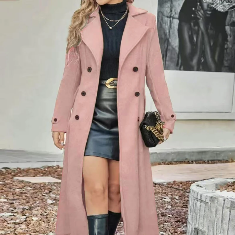2025 européen américain automne et hiver nouveau manteau de laine pour femmes revers Double boutonnage minceur mince mode longues vestes dames