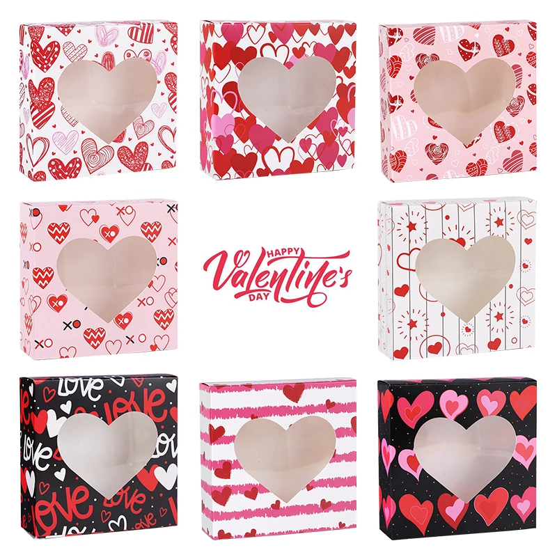 

8/21pcs Love Heart Candy Bag With Transparent Window Valentine's Day Chocolate Gift Packaging Box Wedding Party Favors Decor