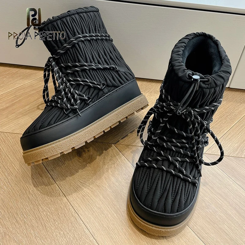 

Trendy New Stylish Snow Boots Flat Platform Thick Sole Comfortable Cotton Single Shoe Lace Up Warm Winter Female Booties Fashion