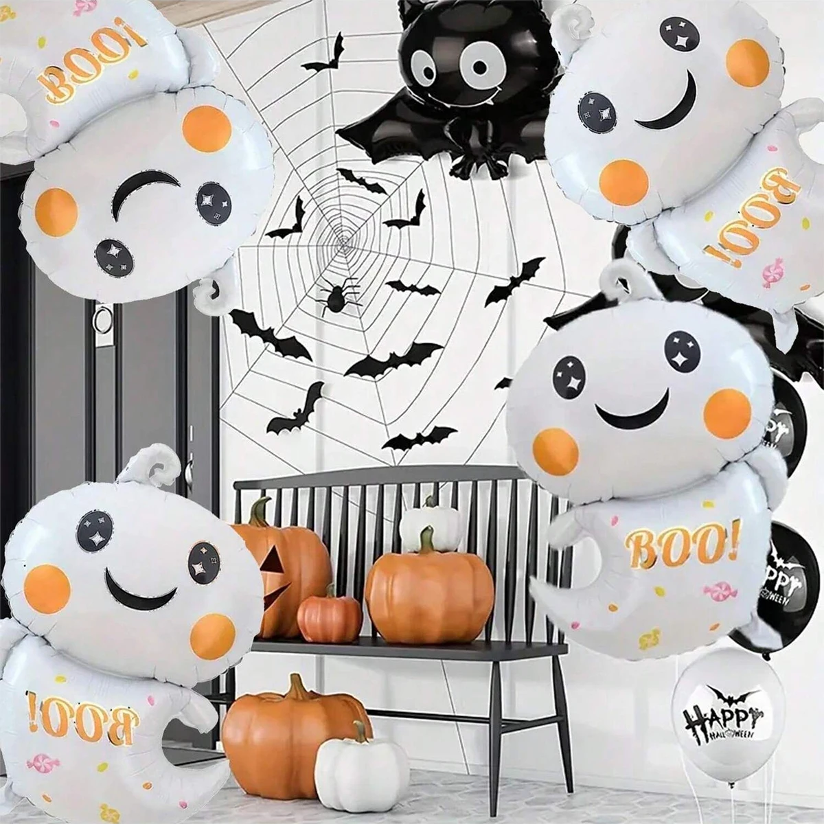 4 pezzi 80*48cm Halloween cute boo print palloncini fantasma bianchi palloncini decorazione festa