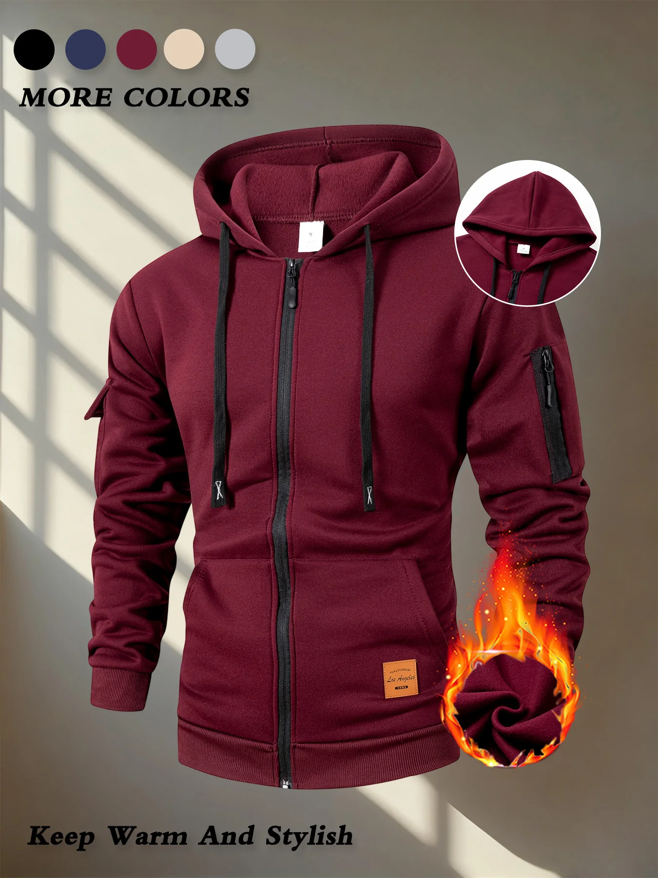 2025 جديد الخريف الرجال بلوزات طويلة الأكمام سترة هوديي سستة إغلاق سترة بلون معطف غير رسمي سليم صالح الذكور الملابس #3