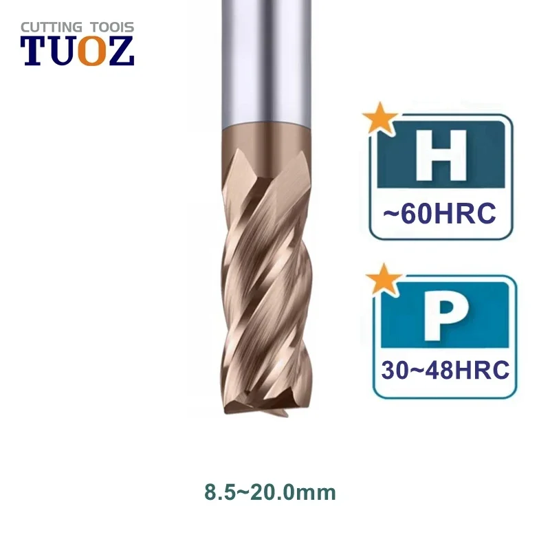 HRC60 Carbide End Mill 8.5 9 9.5 10 10.5 11 11.5 12 14 16 18 20mm 4F Milling Cutter Alloy Coating Tungsten Steel Cutting Tool