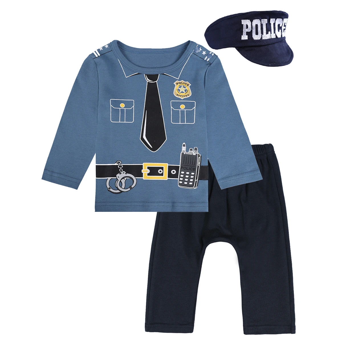 Infant Police Clothes Sets Toddler Boys Christmas Clothing Girls Xmas Long Pants Baby Halloween Party Cosplay Outfits Set 3PCS