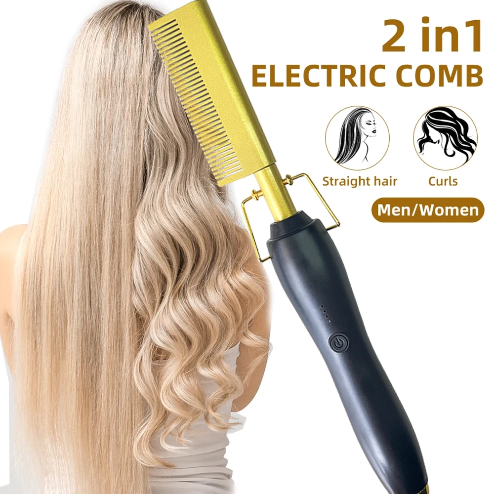 

2 in 1 Hair Straightener Hot Comb Flat Irons Straightening Brush Heating Press Comb Hair Straight Styler Hair Curler Brush Iron