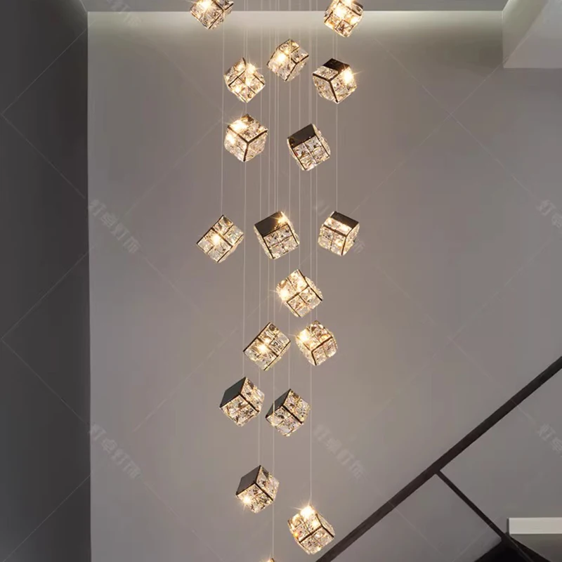 Candelabro de cristal para decoración del hogar, lámpara colgante para escalera, luces colgantes para sala de estar, iluminación interior