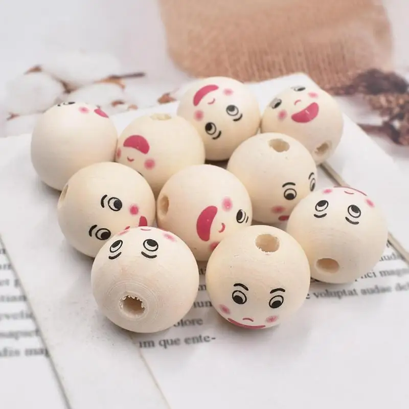 Face Beads 120pcs 4 Styles Wooden Beads 22mm Head Beads With 45mm Hole Spacer For DIY Bracelet Necklace Jewelry Christmas Decor