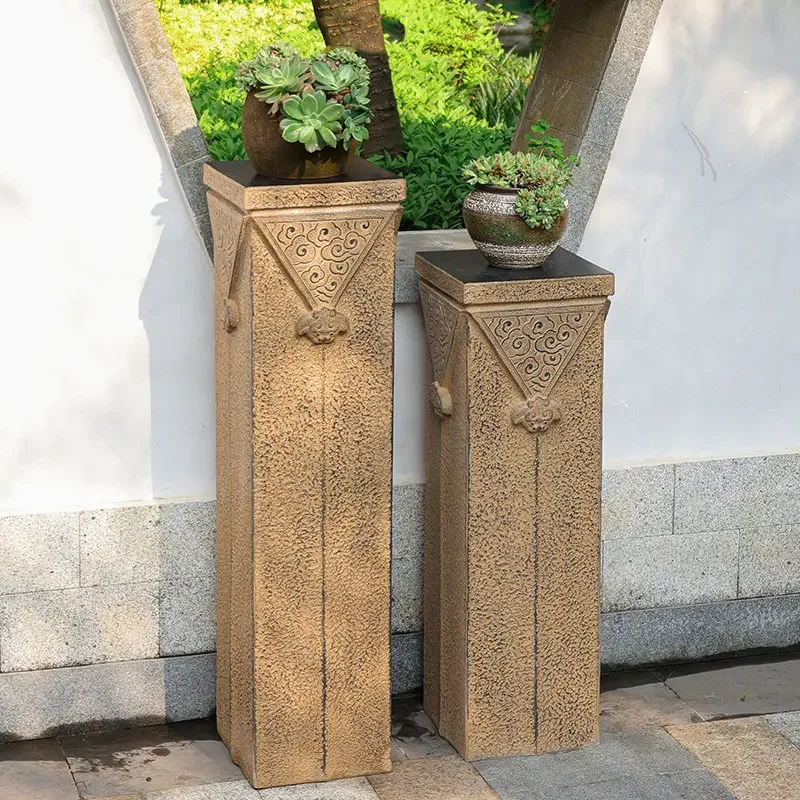 New Chinese creative retro display column booth pillar imitation stone strange entrance courtyard decorative flower pot ornament