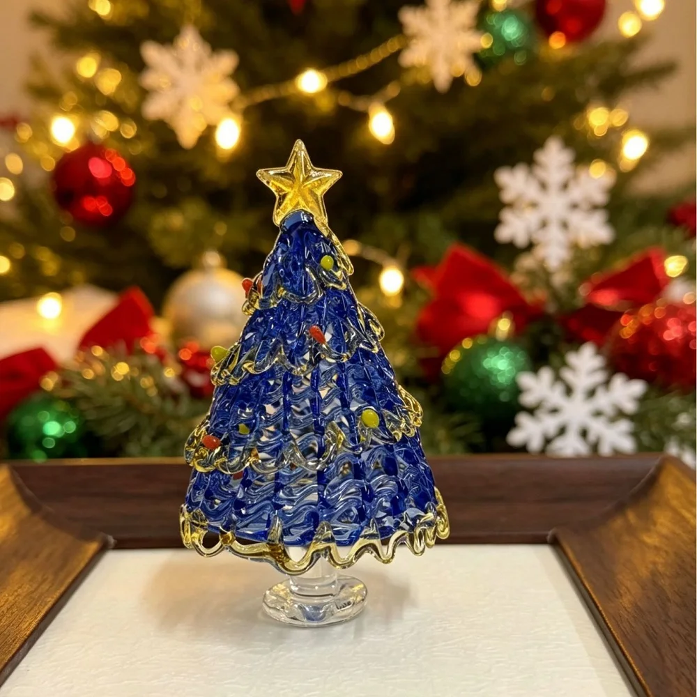 Christmas tree miniature glass sculpture 1 piece handcrafted blown glass art collectibles and Christmas gifts Creative