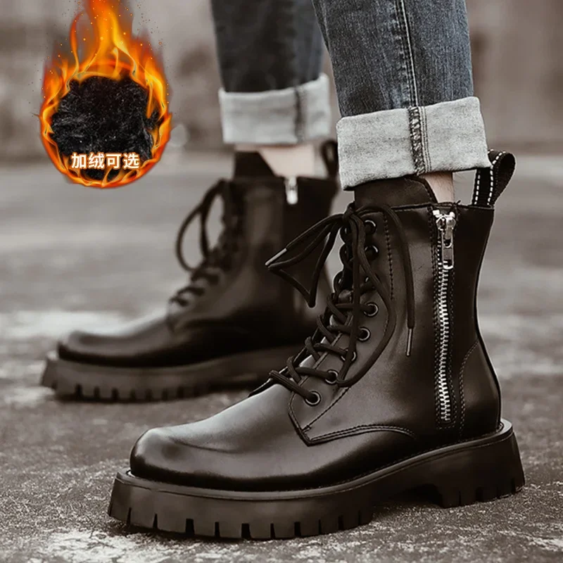 Bottes courtes pour hommes, chaudes et en velours, Style britannique, en cuir, montantes, outillage, collection automne et hiver