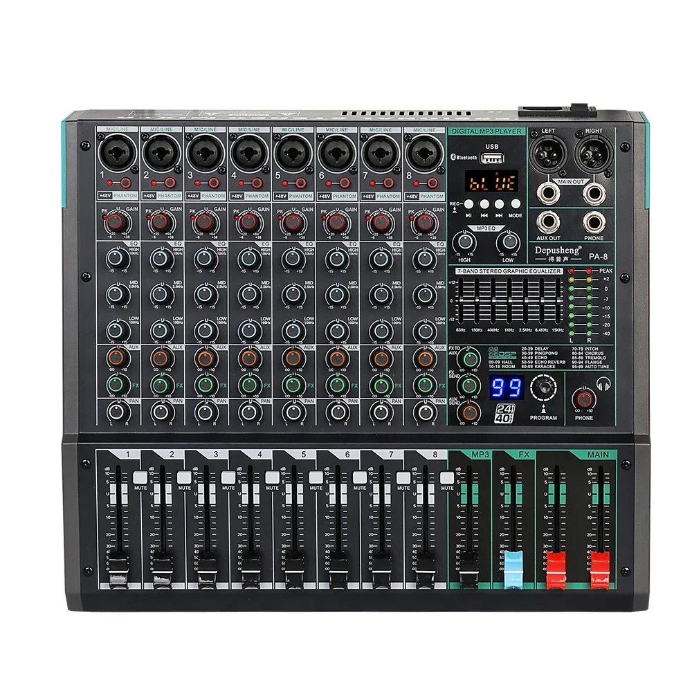 Depusheng PA8 Professional MP3 Computer Input Built-in 99 Reverb Effect 8 Channel Digital Audio Mixer