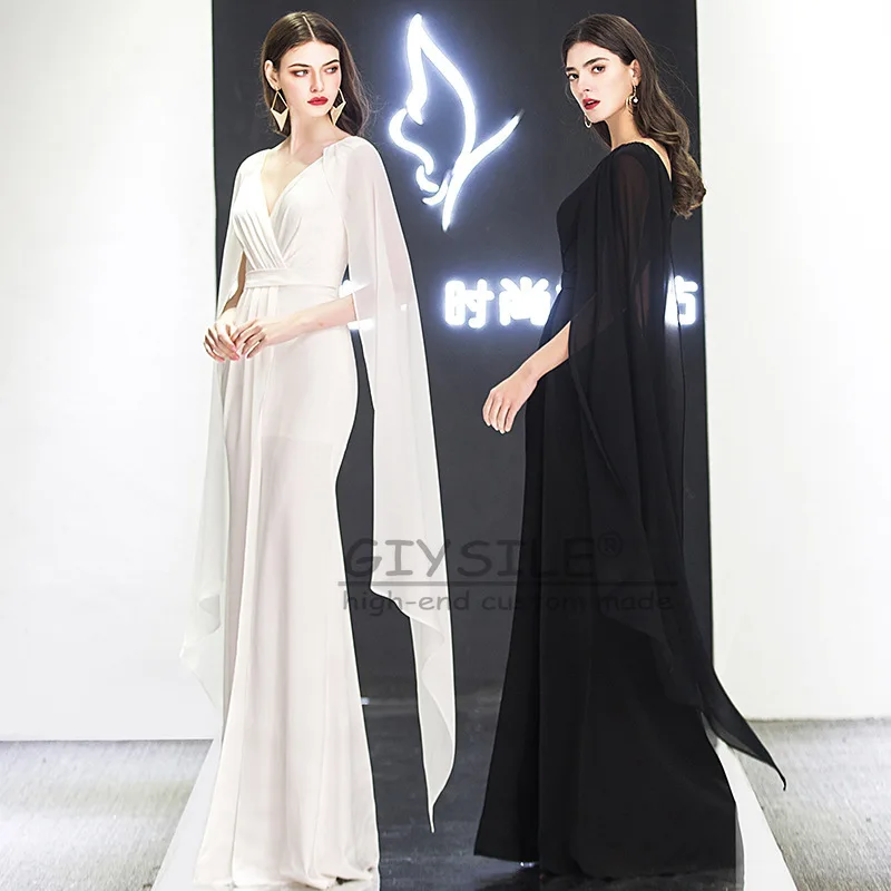 GIYSILE personnalisé Sexy robes de bal col en v parole longueur robes de bal sirène fermeture éclair dos robe de soirée avec manches longues vestidos