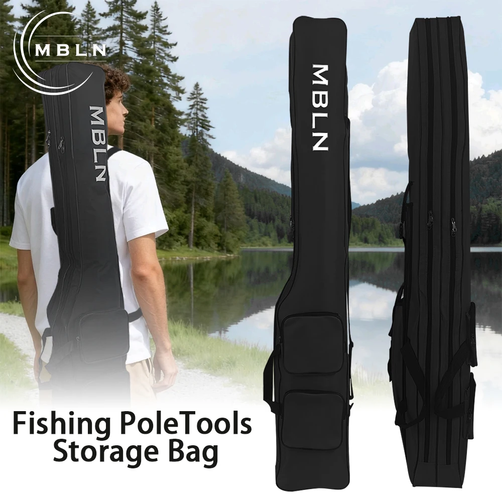

MBLN 149,86 см сумка для рыболовных снастей, 3-слойная с 2 боковыми карманами, складная камуфляжная конструкция для кемпинга и активного отдыха