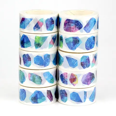 Bulk 10pcs Decor Blue Crystal Gemstone Washi Tapes Japanese Paper Scrapbooking Journal Adhesive Masking Tape Cute Stationery