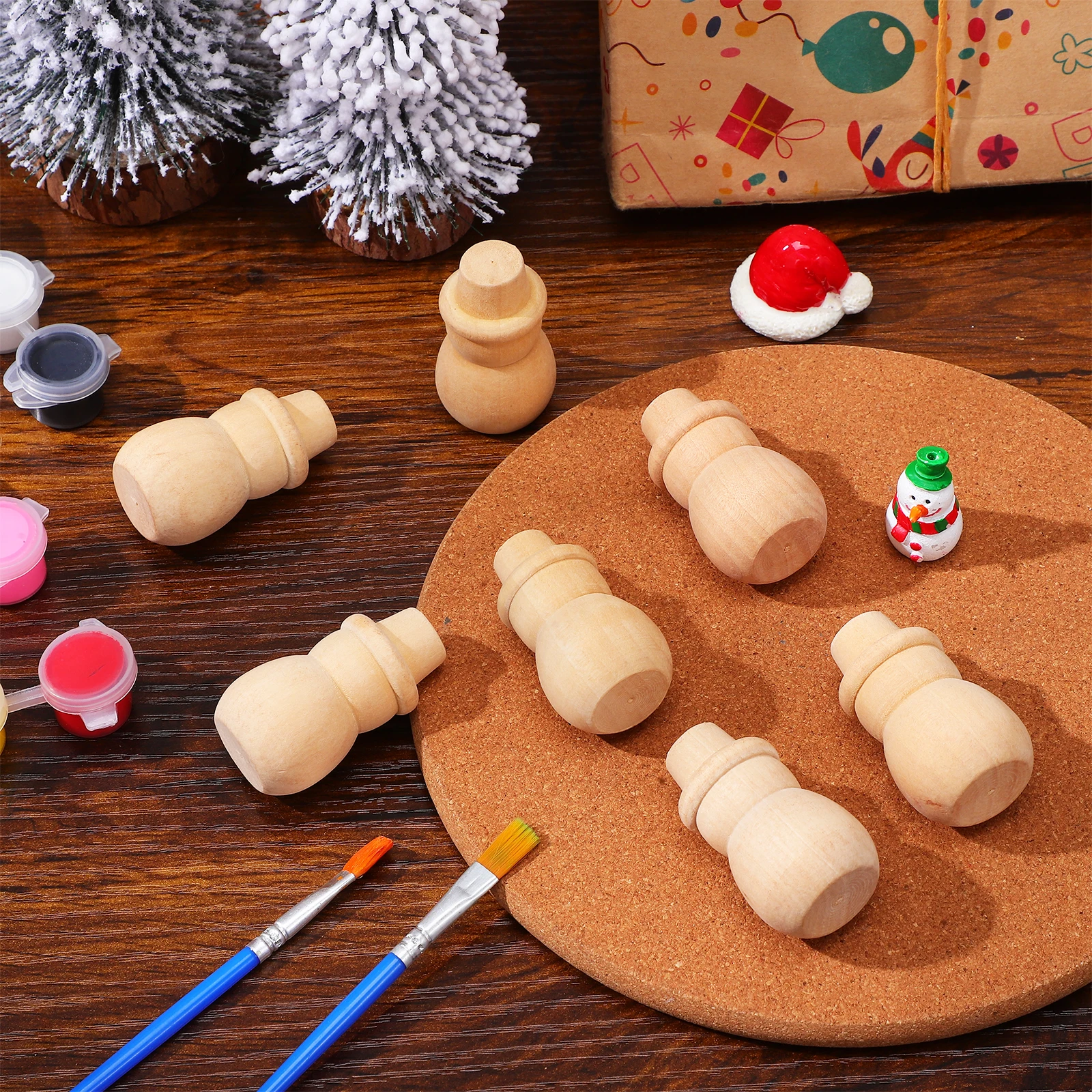 

20 pcs Snowman Wooden Unfinished Diy Craft Kits Natural Wood Peg Figures Smooth Sanded Decoration Ornament For Diy