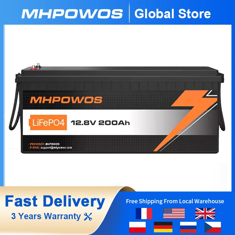 

MHPOWOS 12V/24V 200Ah/100Ah LiFePO4 Battery With BMS Lithium Iron Phosphate Battery For Campers RV Boat Solar System