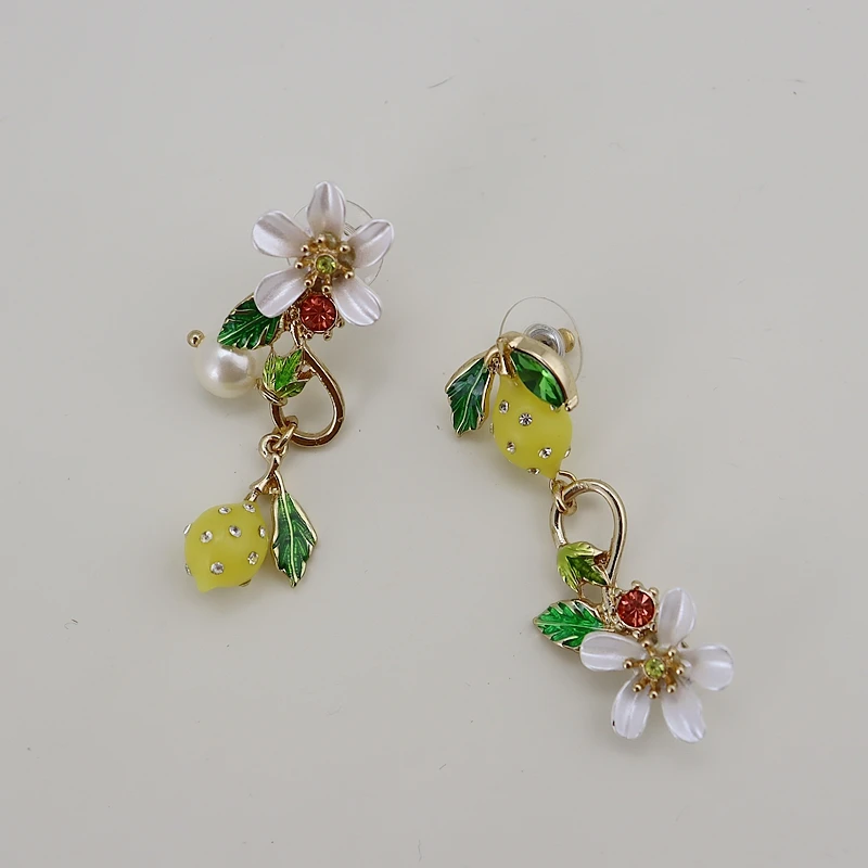 BJ Lemon Flower Earring, gold-plated, synthetic gem, pastoral fashion