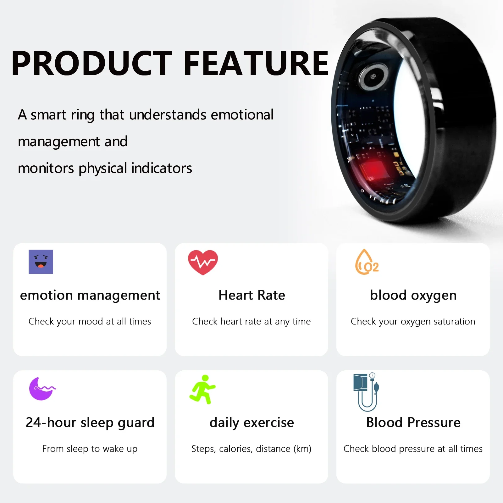 2023 Hot-style Smar Thealth Ring Waterproof Multifunctional Health Ring with Heart Rate Blood Oxygen Sleep Monitoring Tracking