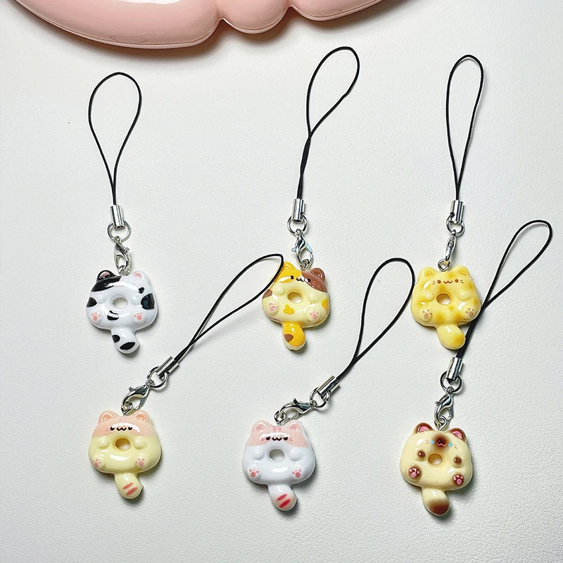 1PC DIY Accessories Cat Cookie Phone Charm Strap Soft Kawaii Kitty Couple Keychain Pendant Cute Lanyard Keycord