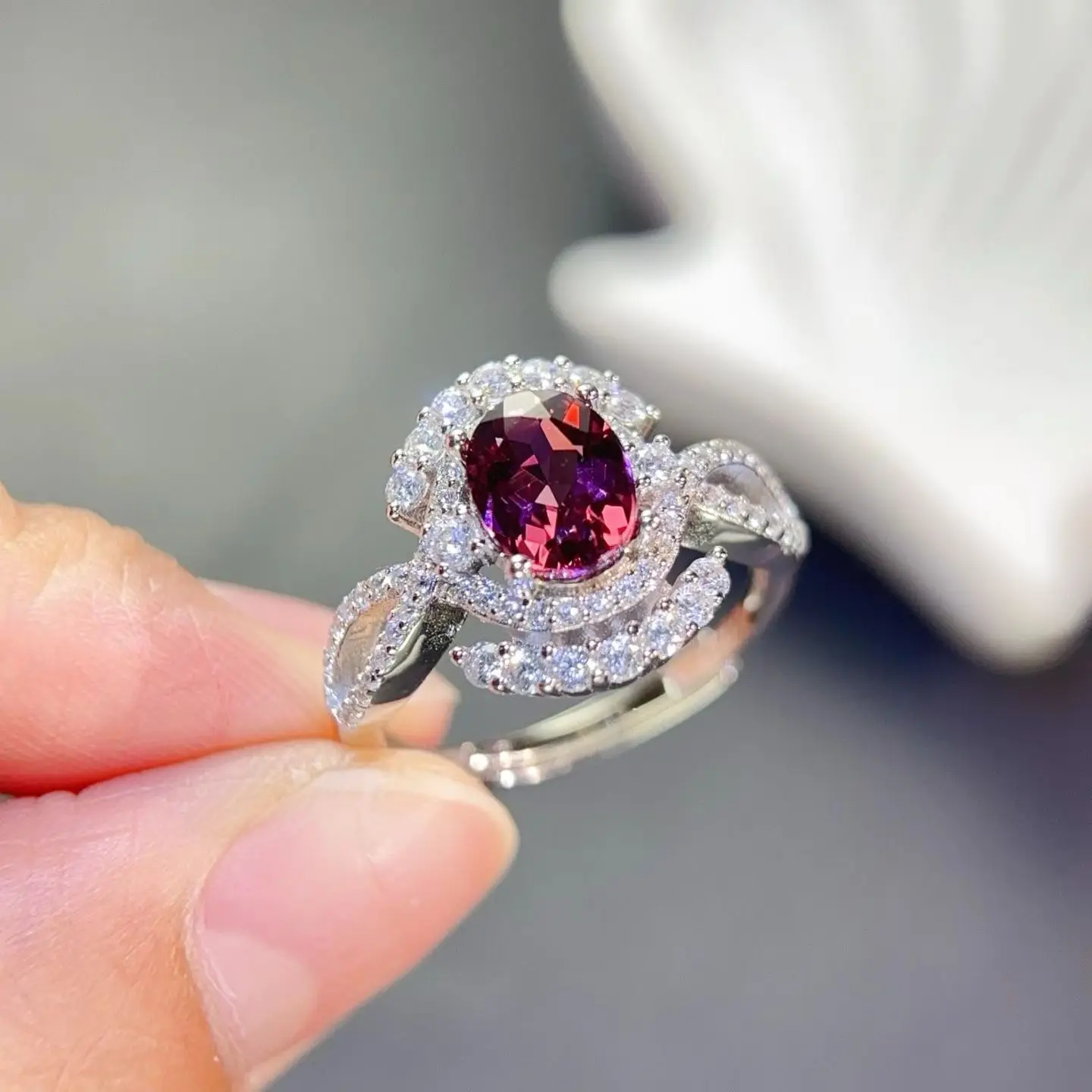 Natural Garnet Ring  with Jewelry Certificate  925 Sterling Silver Red Gemstone Ring 6x8mm 1ct Genuine Garnet Silver Jewelry