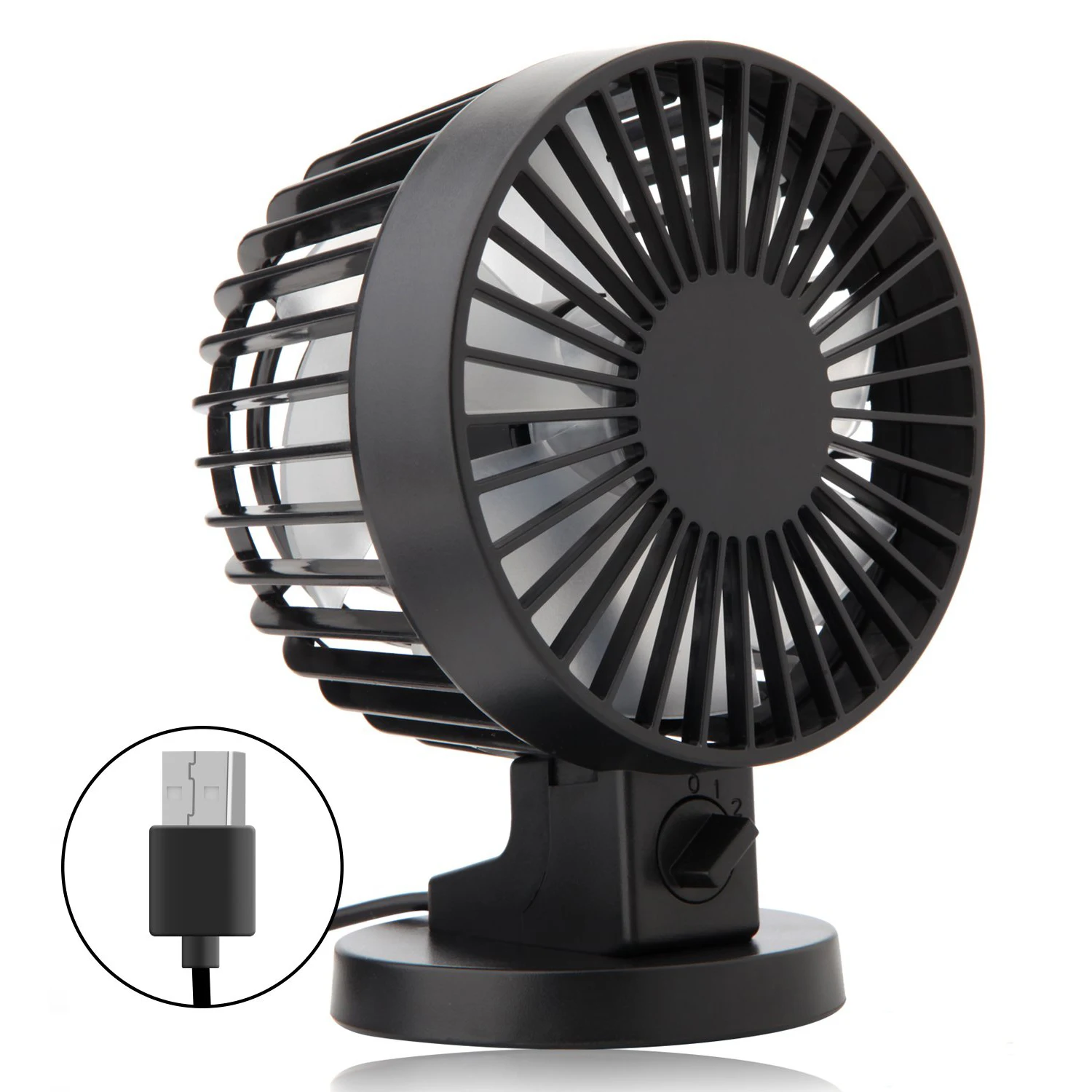 Ventilateur de Table Personnel USB, Silencieux, avec Touristes, pour Bureau à Domicile, Noir, 2 Vitesses