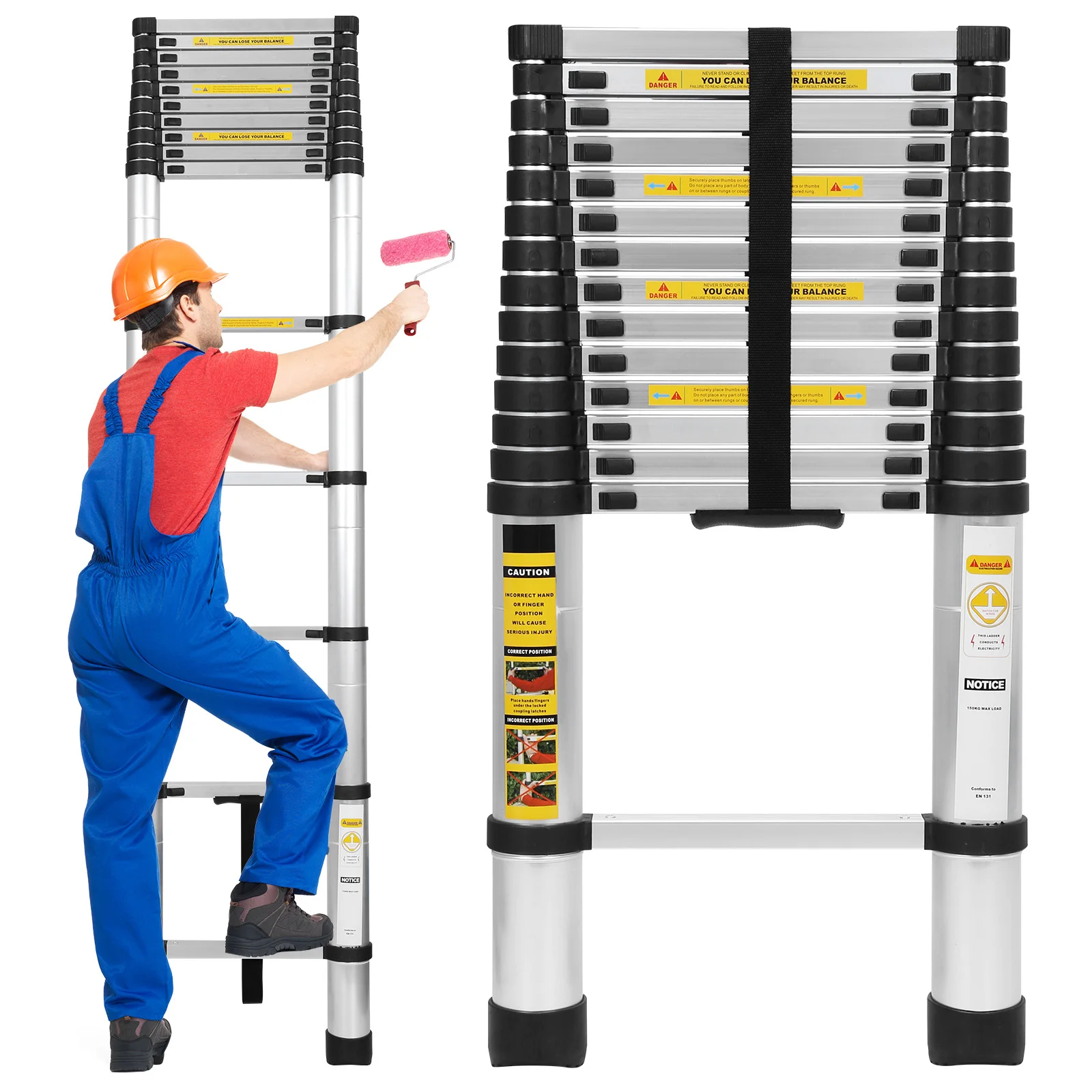 

4.4m Aluminum Alloy Ladder with 2 Triangle Stabilizers Multi-Function Extend Ladder Anti-Slip For Telecommunications Engineering
