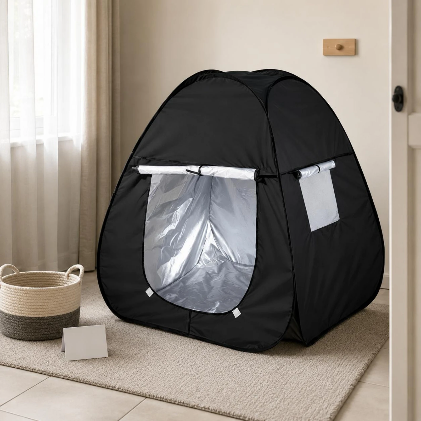Black Play Tent Side Window Reflective Play Tent Playhouse Easy to Setup Indoor Outdoor