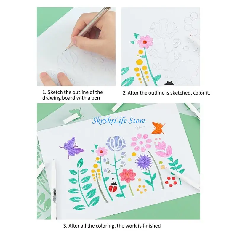 E65E 8Pcs PET Stencils Sheets Drawing Templates Set With Detailed Pattern Hollow Out Designs For Crafting And Decorations