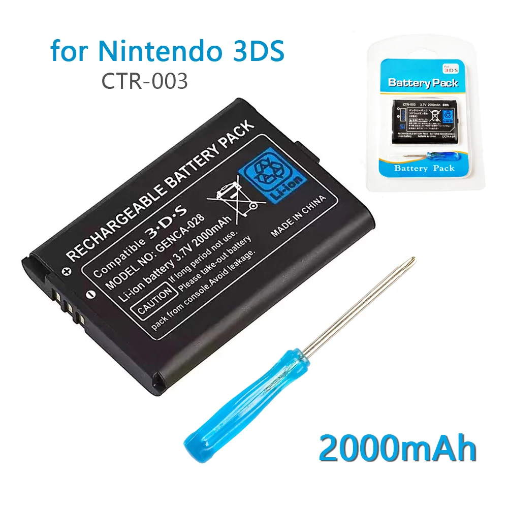 

Аккумулятор 2000 мАч CTR-003 для игровой приставки Nintendo 3DS, литиевая батарея 3.7В, встроенный элемент питания для геймпада N3DS 2DS