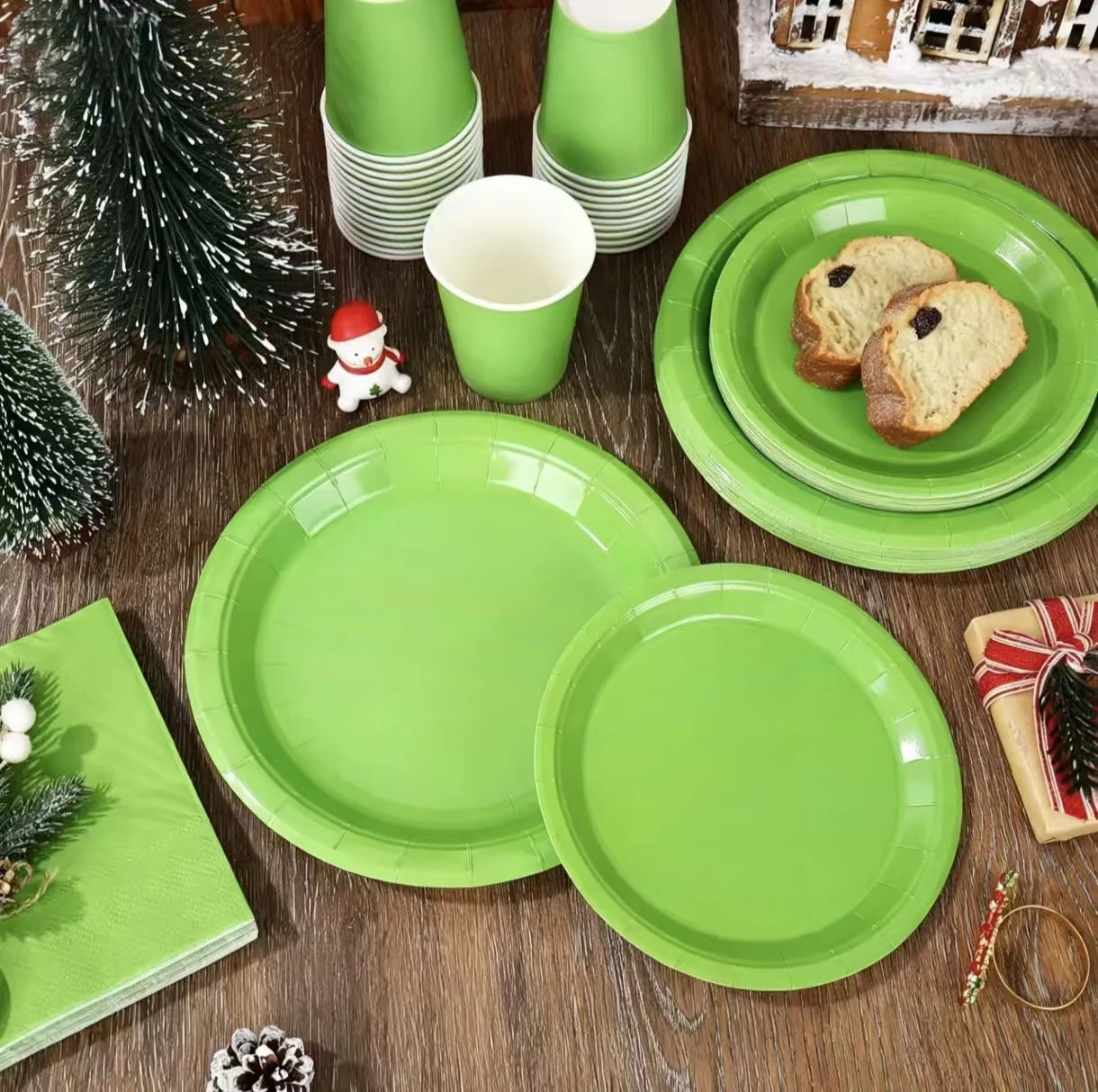 Green Disposable Paper Tableware Party Supplies Set Plates Cups Easter baby Shower Decoration Children's Birthday Decorations