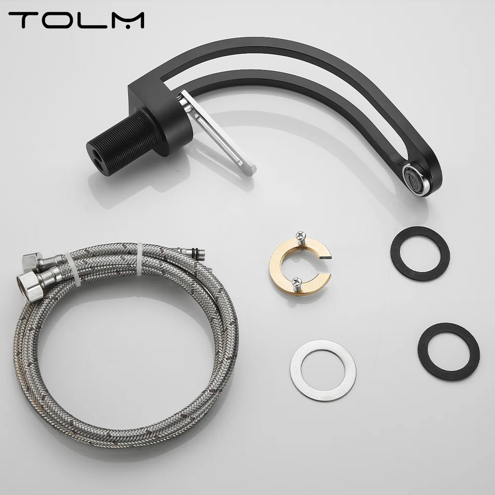 TOLM Basin Faucet Brass Bathroom Mixer Tap Black Grey White Gold Wash basin Faucet Single Handle Hot and Cold Lavotory Faucet