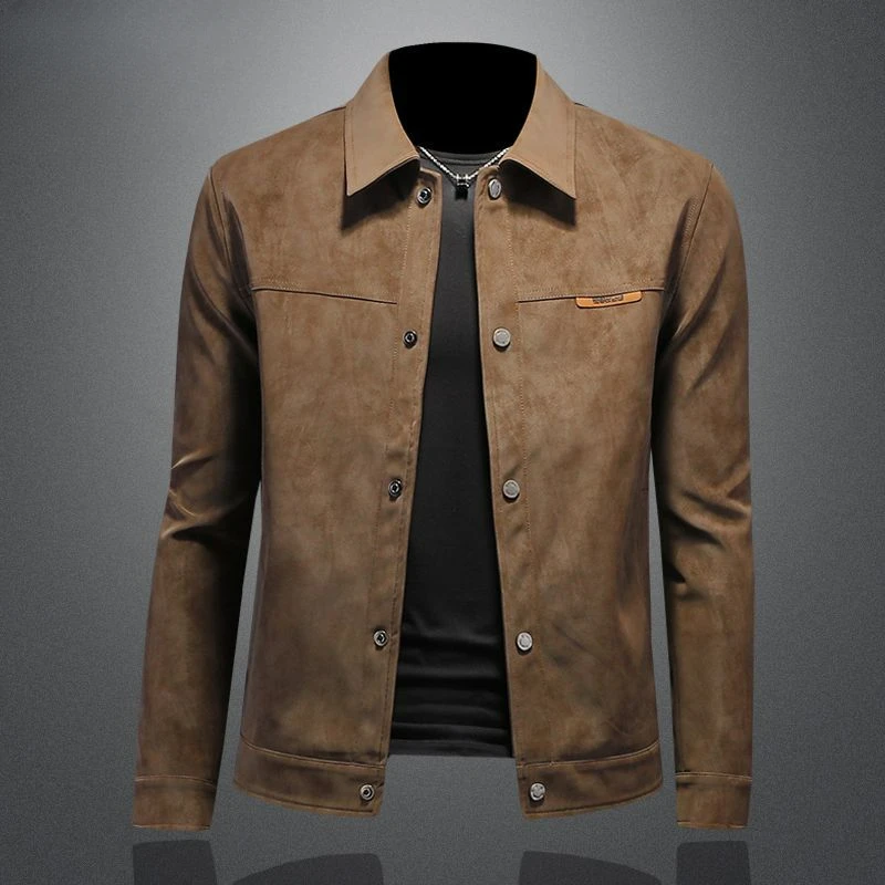 

New European and American Lapel Leather Jacket, Locomotive Knight Handsome Spring and Autumn Suede Youth Slim Leather Jacket