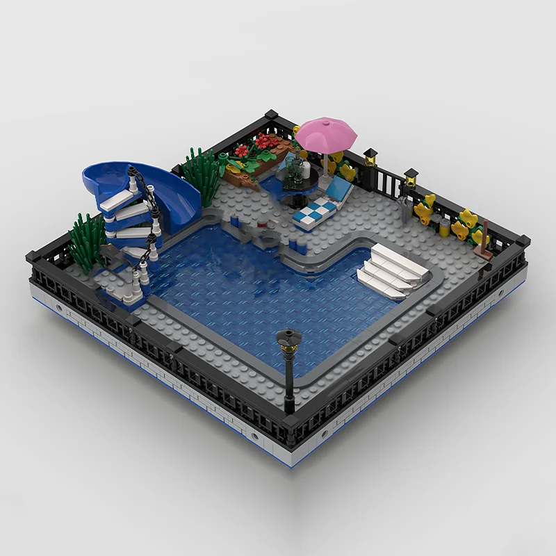 Moc Building Bricks Pool Time Model Technology Modular City Street View Block Toy DIY Assembly Christmas Holiday Set Gifts
