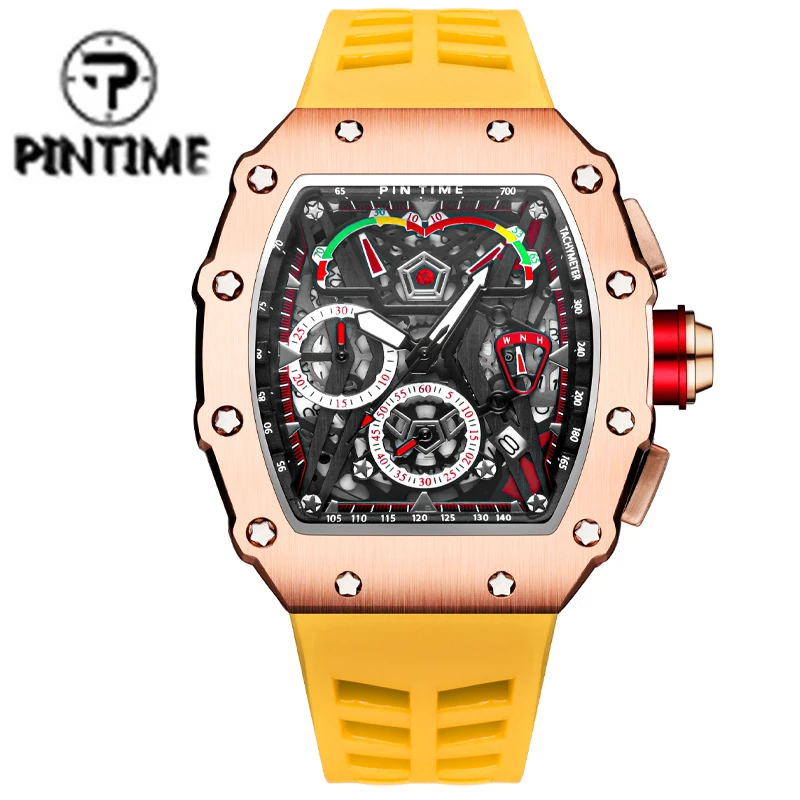 PINTIME Big Dial Sport Watch Men Chronograph Quartz Military Mens Watches Top Brand Clock Hip Hop Reloj Relogio Montre Homme