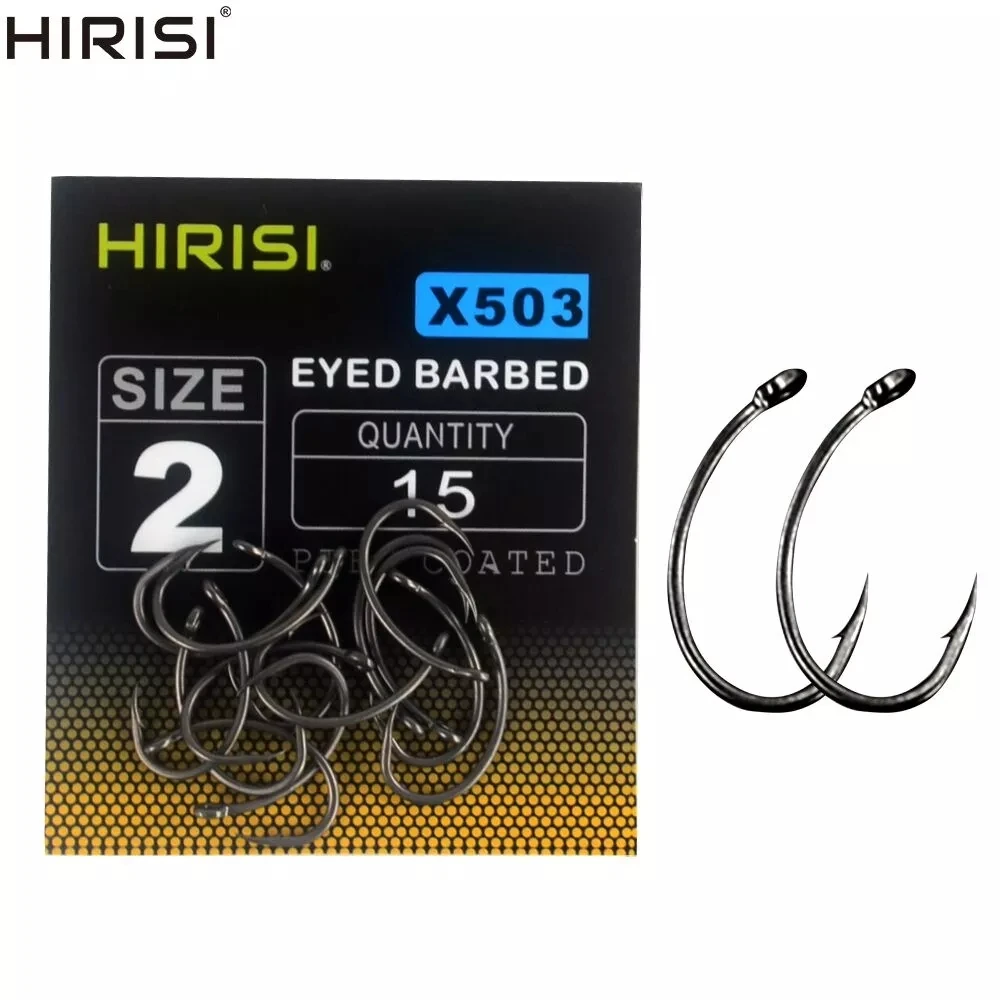 15pcs PTFE Coated High Carbon Stainless Steel Barbed Fish Hook With Eye X503 Fishing Accessories