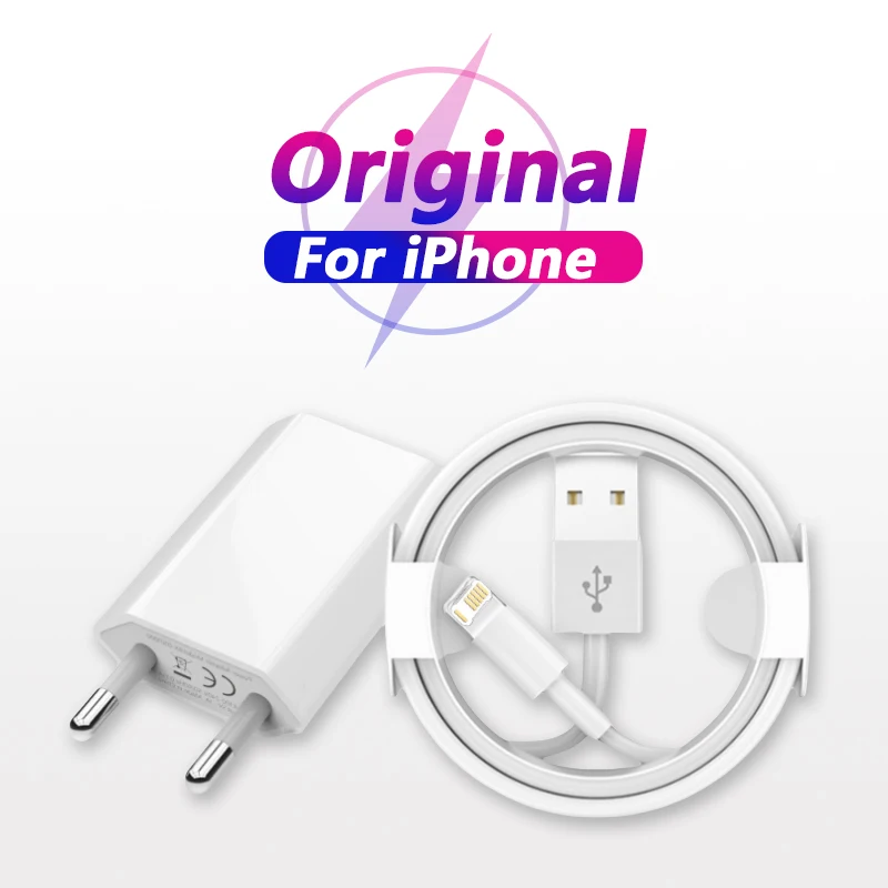 EU USB Wall Charger USB Data For iPhone 15 14 13 12 11 Pro Mini 8 Plus XR X XS SE Charging Data Cable