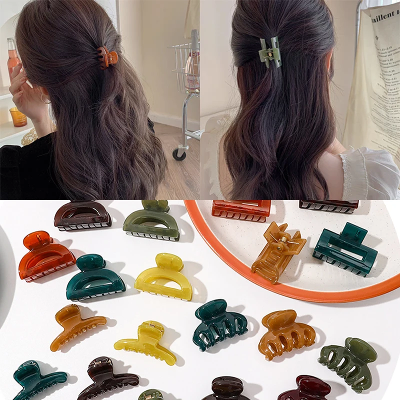 Süße Mini-Haarspange aus Acetat für Frauen und Mädchen, Gelee-Farbgriff-Clips, Geometrie-Haarklammern, schicke 4 cm schicke Haarspangen,