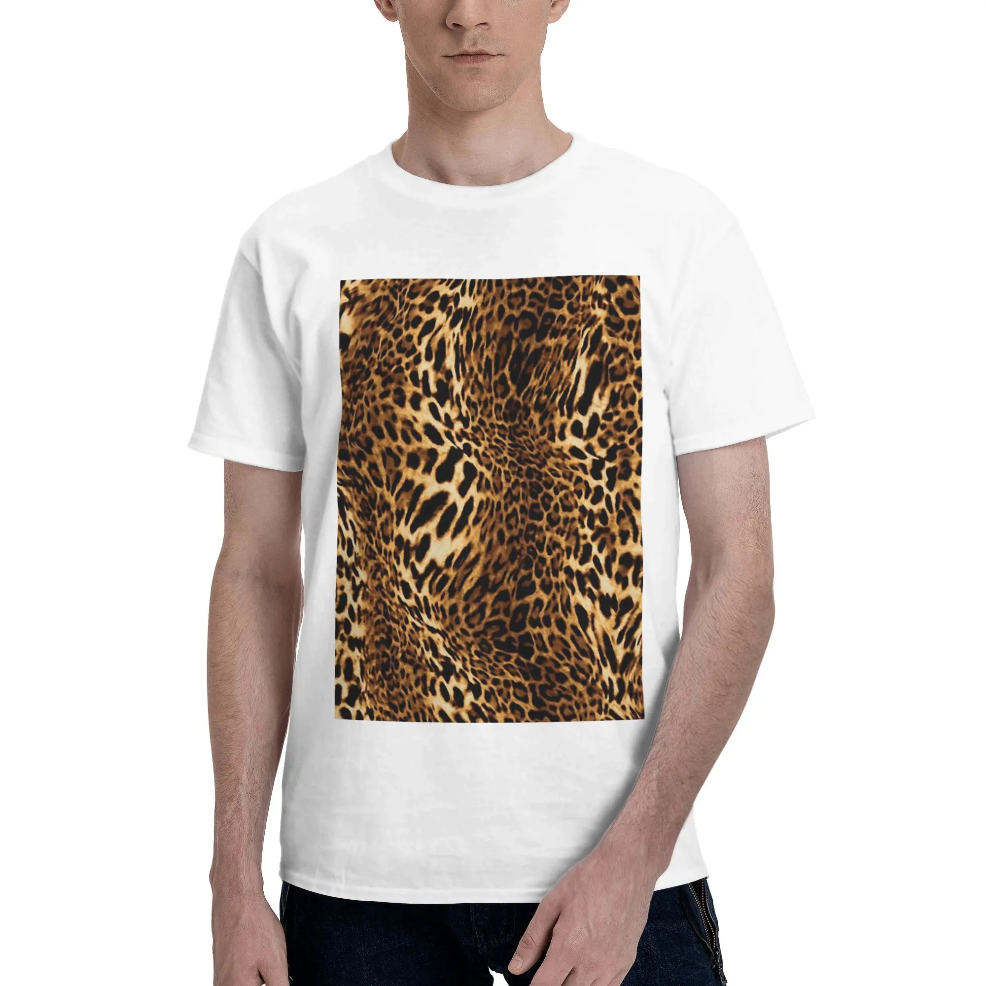 

Leopard Skin Men T-Shirt Plus Size T Shirts Men's O-Neck Cotton Tees Short Summer Male