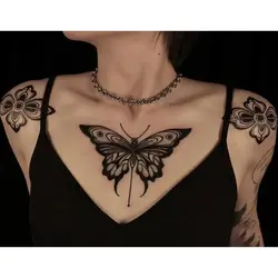 Butterfly Temporary Tattoos for Women Chest Clavicle Punk Fake Tattoo Waterproof Art Sexy Tattoo Festival Lasting Stickers